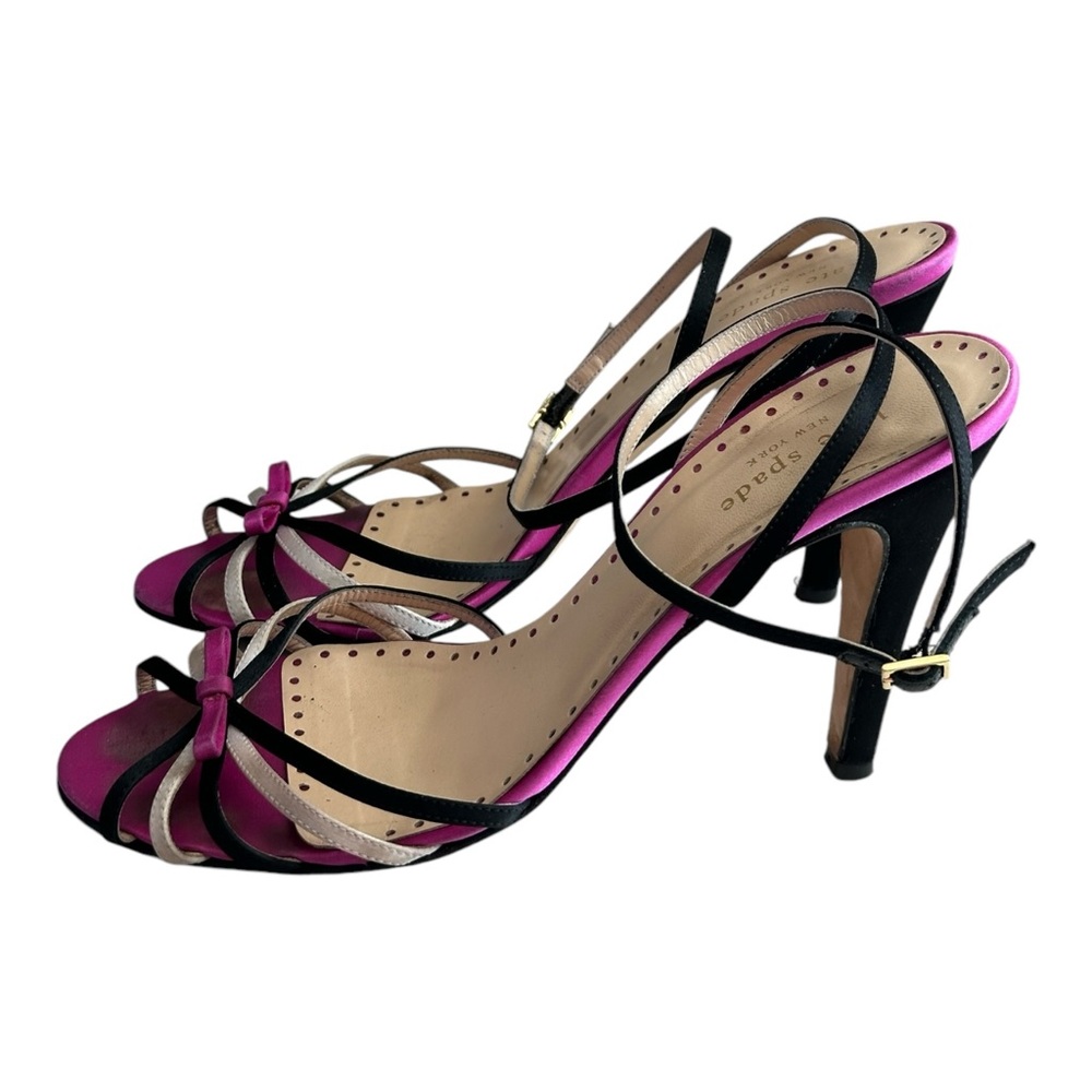 Kate Spade Satin Strappy Heeled Sandals Pink/Black Size 9 B